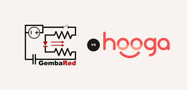 GembaRed vs Hooga logo comparison lockup 2026
