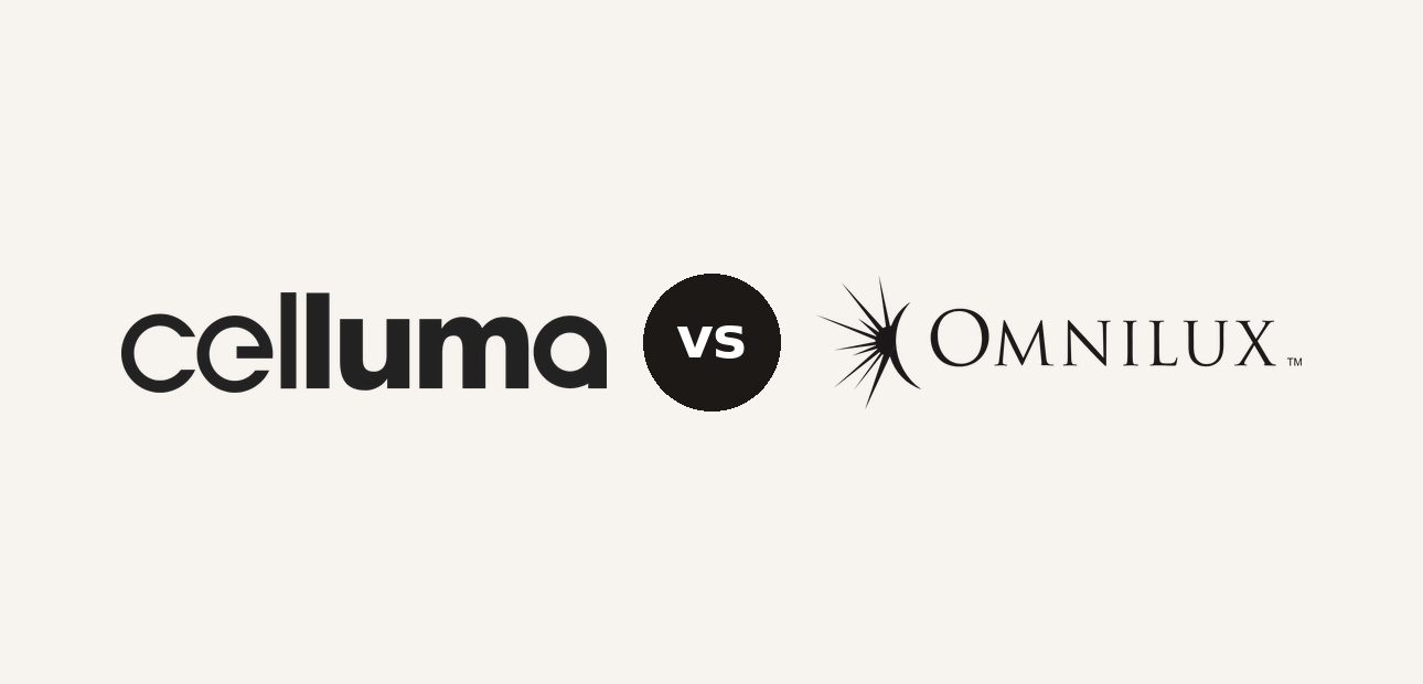 Celluma vs Omnilux logo comparison lockup 2026