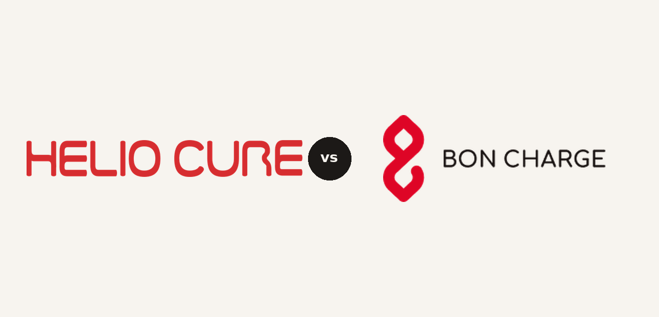 Helio Cure vs BON CHARGE logo comparison lockup 2026