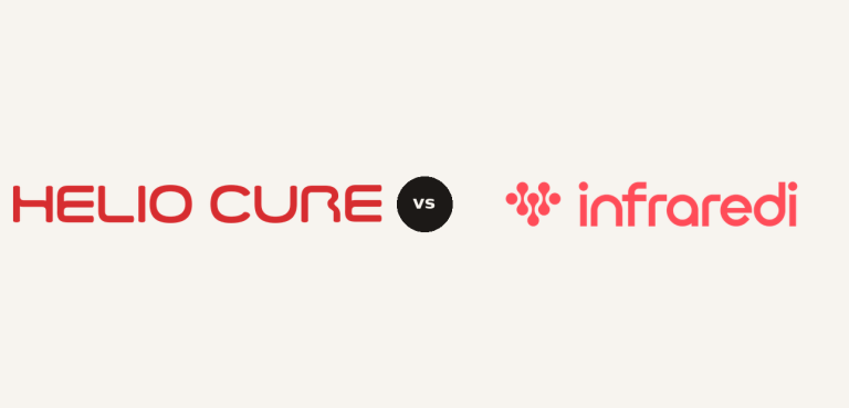 Helio Cure vs Infraredi logo comparison lockup 2026