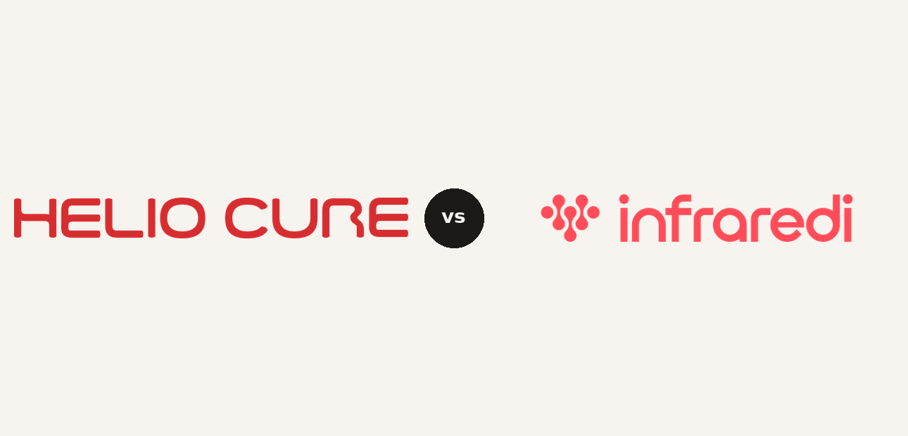 Helio Cure vs Infraredi logo comparison lockup 2026