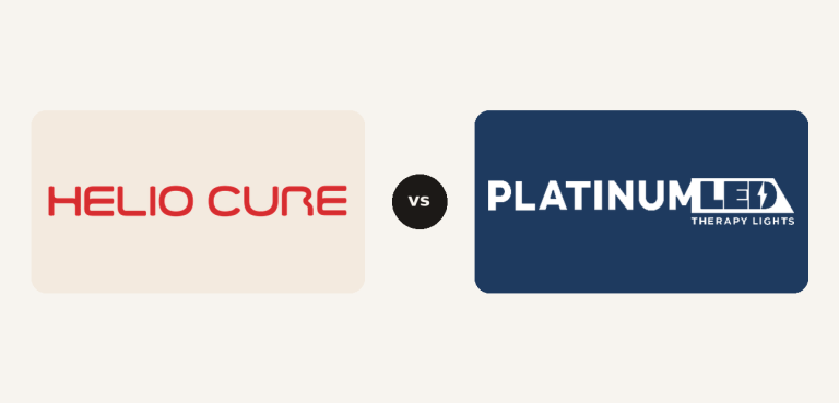 Helio Cure vs PlatinumLED logo comparison lockup 2026