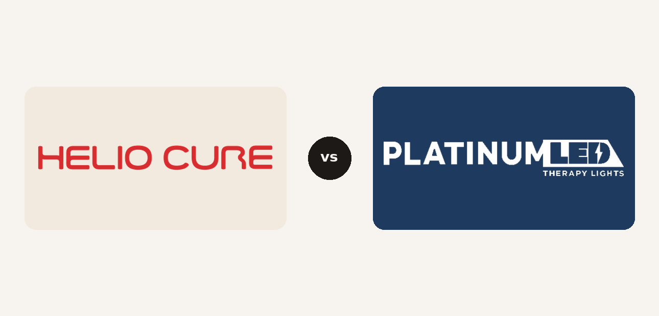 Helio Cure vs PlatinumLED logo comparison lockup 2026