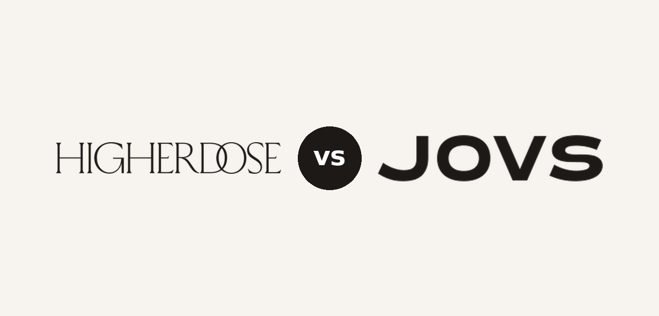 HigherDOSE vs JOVS logo comparison lockup 2026