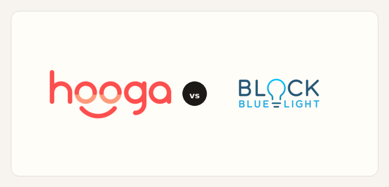 Hooga vs BlockBlueLight logo comparison lockup 2026