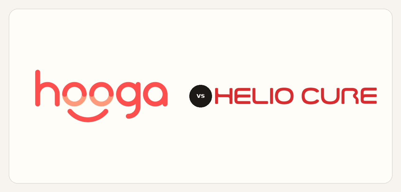 Hooga vs Helio Cure logo comparison lockup 2026