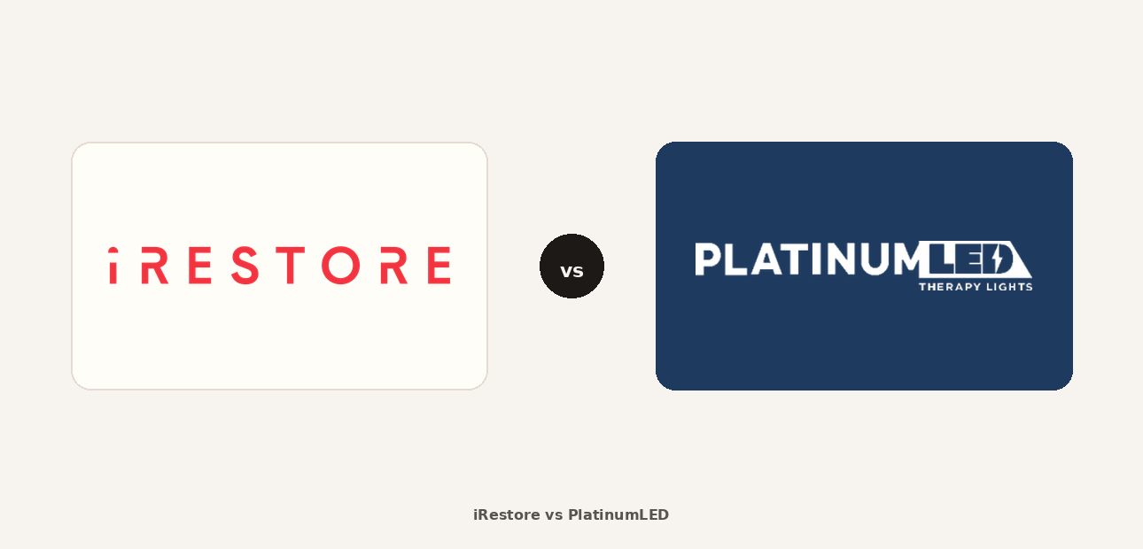 iRestore vs PlatinumLED logo comparison lockup 2026
