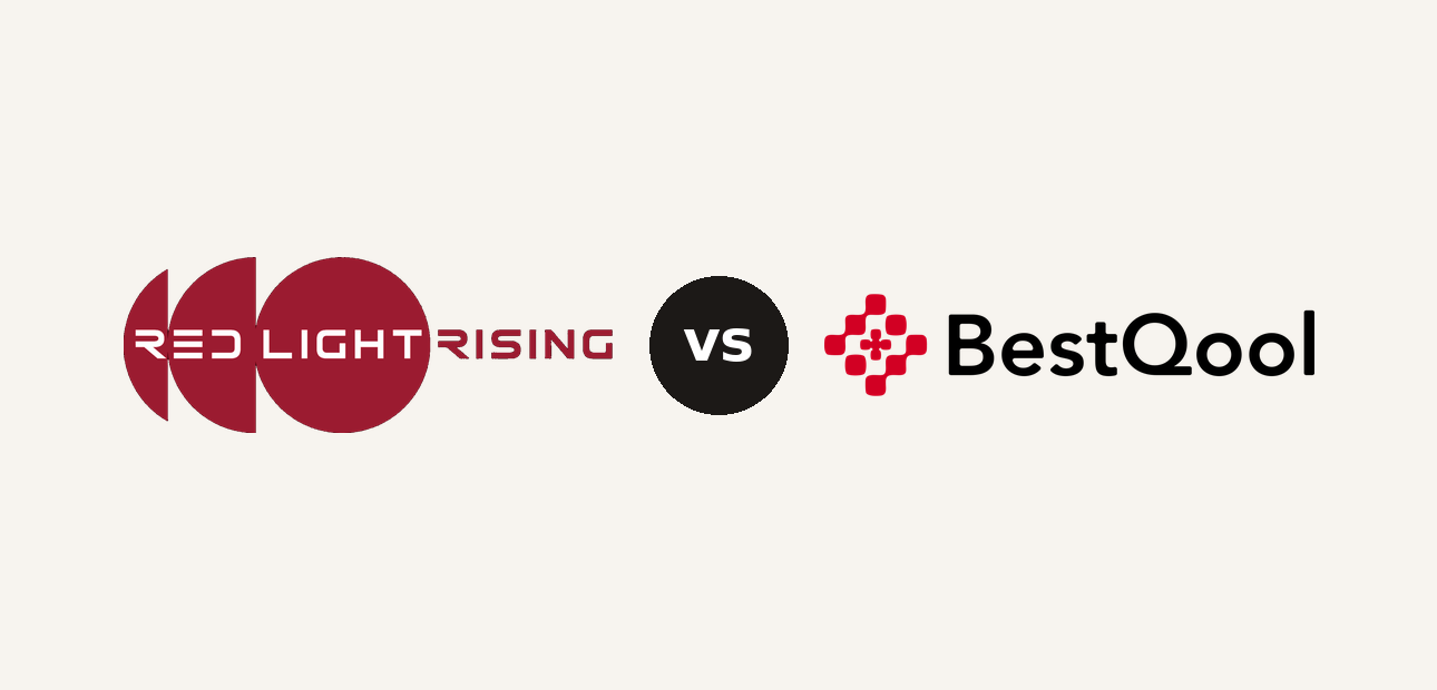 Red Light Rising vs Bestqool logo comparison lockup 2026
