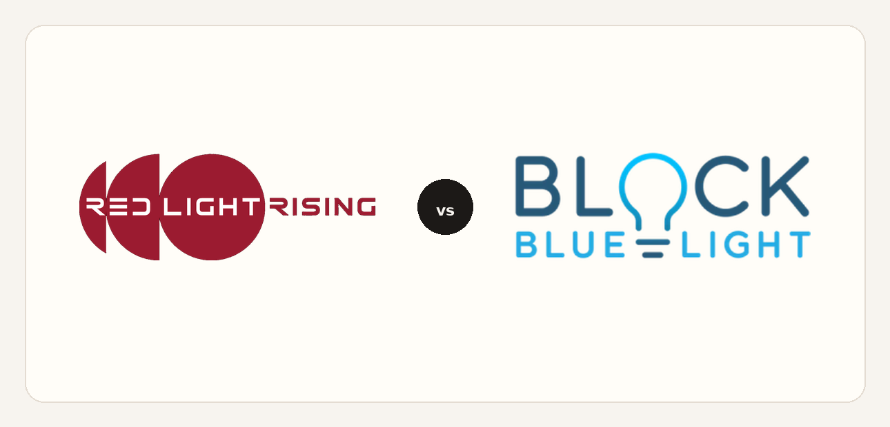 Red Light Rising vs BlockBlueLight logo comparison lockup 2026