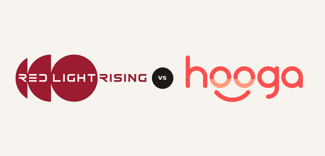 Red Light Rising vs Hooga logo comparison lockup 2026