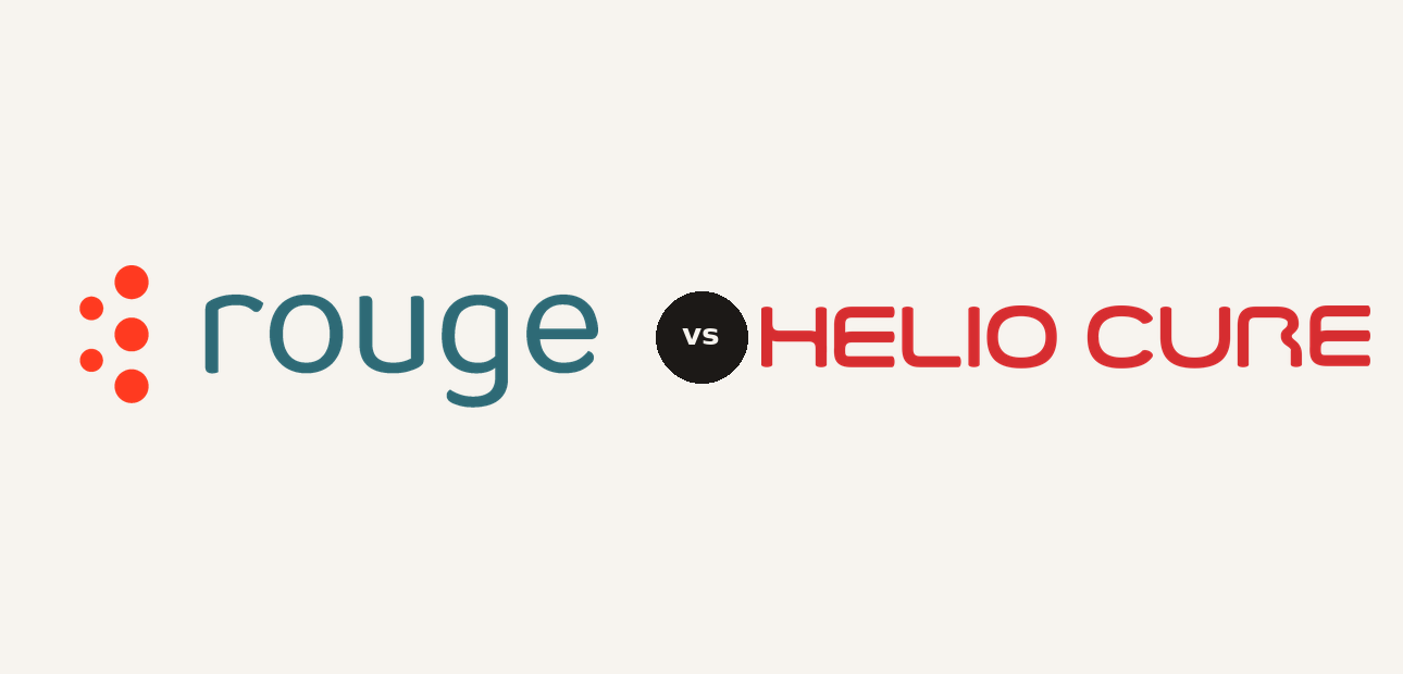 Rouge vs Helio Cure logo comparison lockup 2026